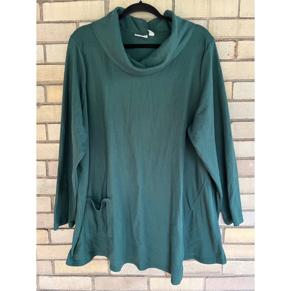 LOGO Lounge Lori Goldstein Green Waffle Knit Cowl Neck Tunic Top Sweater Plus 3X
